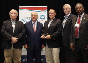L-R: Jerry 'Twig' Wood III, President Brookwood Farms; Tony Copeland, NC Department of Commerce Secretary; Craig Wood, VP Brookwood Farms; Harry Swendsen, EDPNC; Phil Mintz, Executive Director Industry Expansion Solutions and North Carolina Manufacturing Extension Partnership