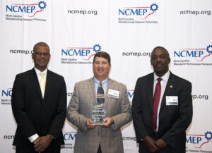 L-R: Kenny Flowers, NC Department of Commerce Assistant Secretary; Chris Brown, Enviva Community Relations Manager; Phil Mintz, Executive Director Industry Expansion Solutions and North Carolina Manufacturing Extension Partnership