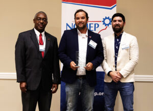 L-R: Phil Mintz, Executive Director Industry Expansion Solutions and North Carolina Manufacturing Extension Partnership; Clifton Dial, VBC Manufacturing Training Manager; Donovan Sanderson, VBC Manufacturing Production Training Coordinator