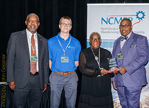 L-R: Phil Mintz, Executive Director Industry Expansion Solutions and North Carolina Manufacturing Extension Partnership; Walter Galarowicz, Supply Chain Analyst; Joyce Spivey, Economic Development Partnership of North Carolina NC MEP Program Manager; Geoffrey Foster, CEO/President; Will Sanders, Systems Engineer