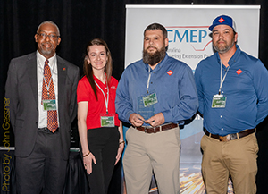 L-R: Phil Mintz, Executive Director Industry Expansion Solutions and North Carolina Manufacturing Extension Partnership; Bailey Smith, Extension Coordinator (Zeis Textiles Extension), NC State Wilson College of Textiles; Tyler Graves, Director of Operations; Clifton Dial, Operations Manager
